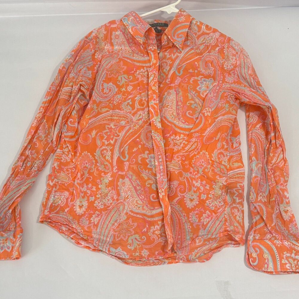 Lauren Ralph Lauren Large Colorful Paisley Summer Thin Long Sleeve Shirt Cotton